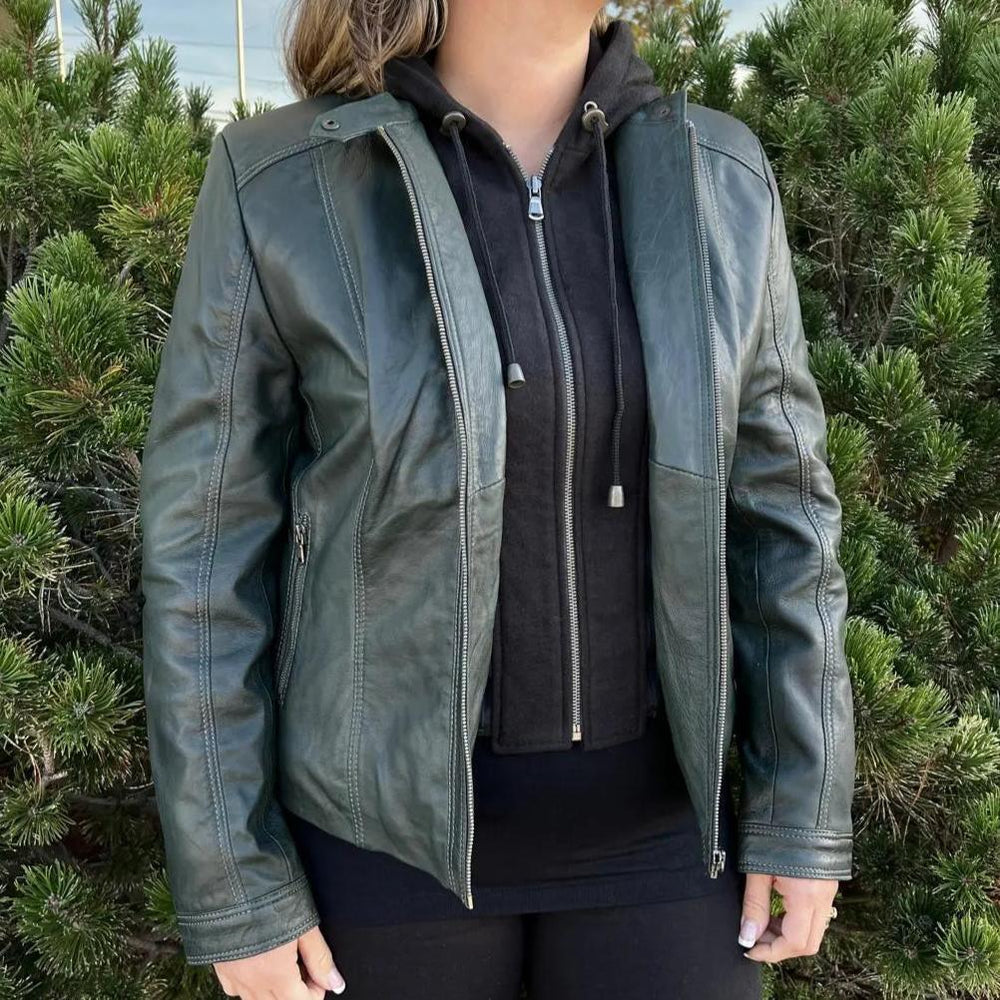 Veste en cuir pour femmes BOL avec capuche amovibleEX-STOCK Canada