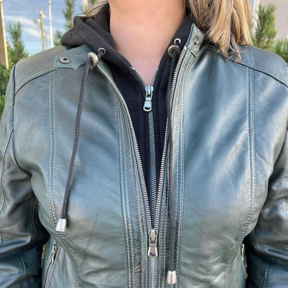 Veste en cuir pour femmes BOL avec capuche amovibleEX-STOCK Canada