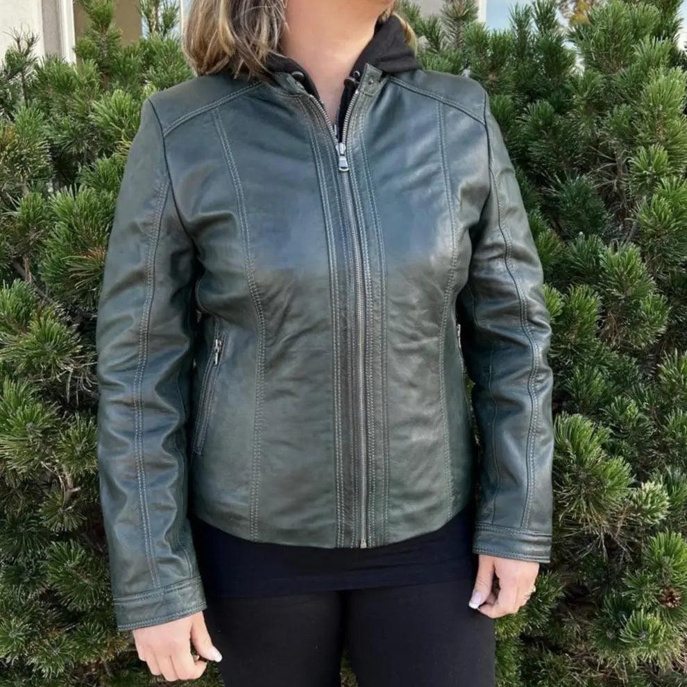 Veste en cuir pour femmes BOL avec capuche amovibleEX-STOCK Canada