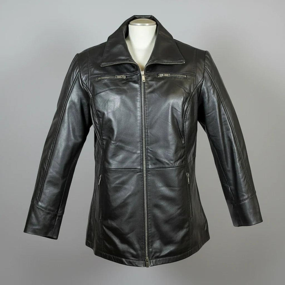 Veste classique pour femme en cuir d'agneau mi-longueEX-STOCK Canada