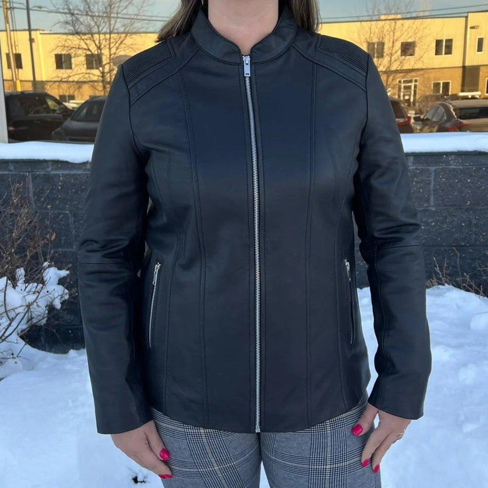 Veste en cuir à épaules côtelées Paulina pour femmes BOLEX-STOCK Canada