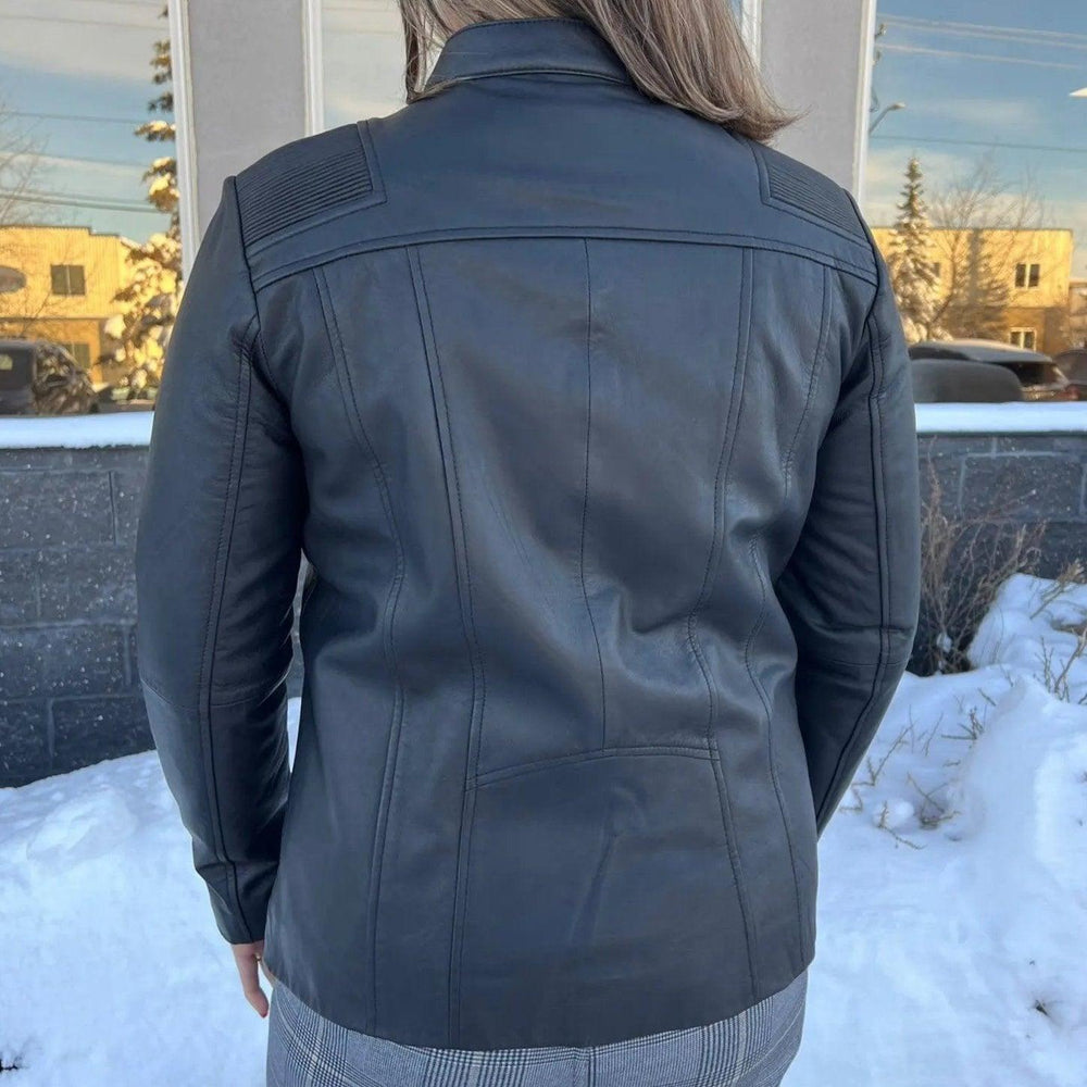 Veste en cuir à épaules côtelées Paulina pour femmes BOLEX-STOCK Canada
