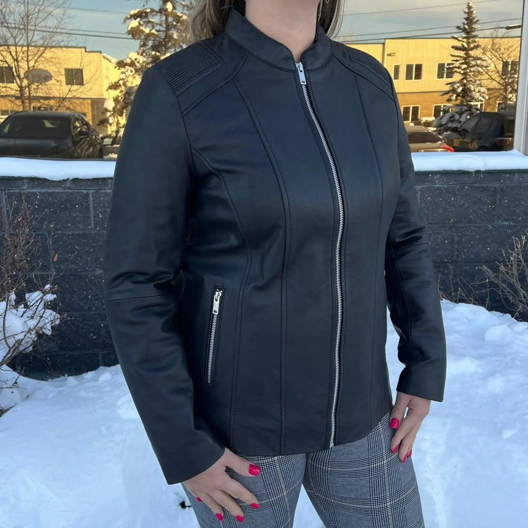 Veste en cuir à épaules côtelées Paulina pour femmes BOLEX-STOCK Canada