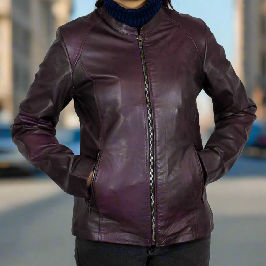 BOL Damen Lederjacke im Moto-Stil in LilaEX-STOCK Canada
