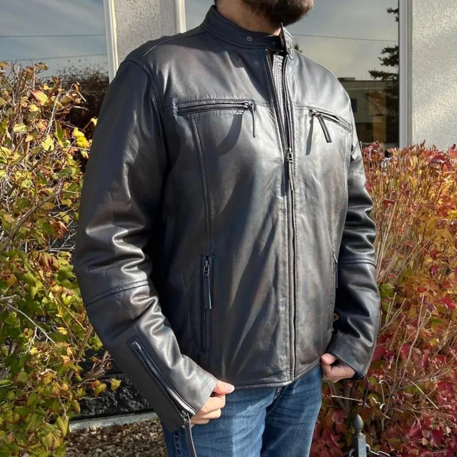 Chaqueta de cuero de cordero para hombre BOL con cuello a presiónEX-STOCK Canada