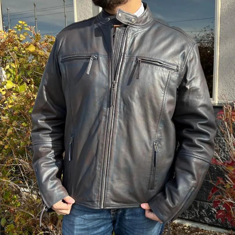 BOL Men's Snap Collar Lamb Leather Jacket EX-STOCK Canada