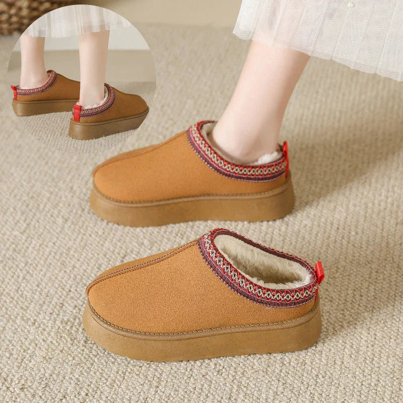Baotou Plush Half Slippers Home Snow Boots Women's Fleece Warm Thick Bottom Cotton Shoes Ankle Flats EX-STOCK Canada