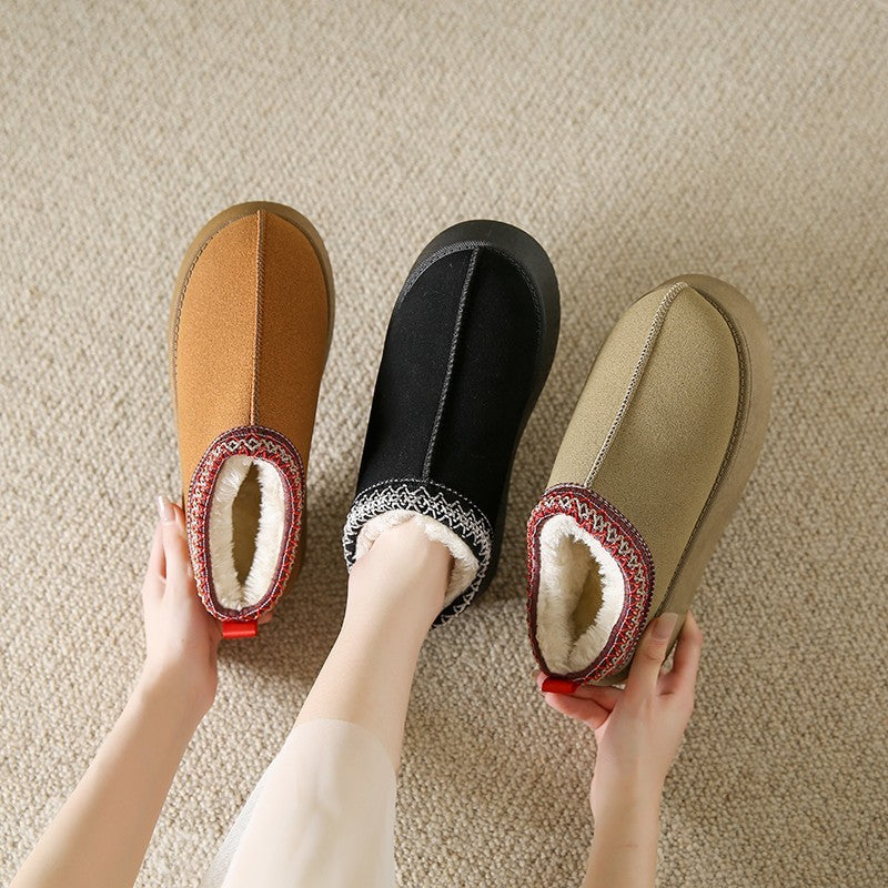 Baotou Plush Half Slippers Home Snow Boots Women's Fleece Warm Thick Bottom Cotton Shoes Ankle Flats EX-STOCK Canada