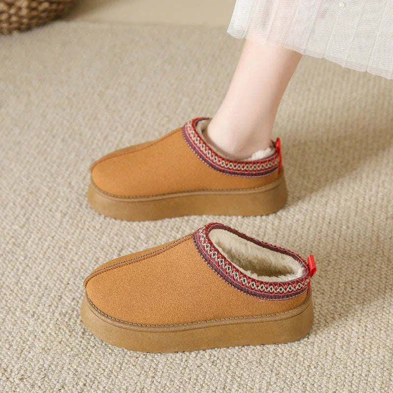 Baotou Plush Half Slippers Home Snow Boots Women's Fleece Warm Thick Bottom Cotton Shoes Ankle Flats EX-STOCK Canada
