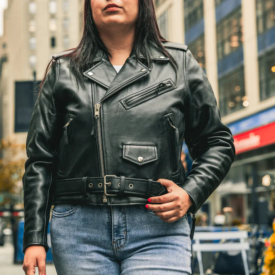 Women’s Motorcycle Leather Jacket. Quilted Thermal Liner & Cowhide EX-STOCK Canada