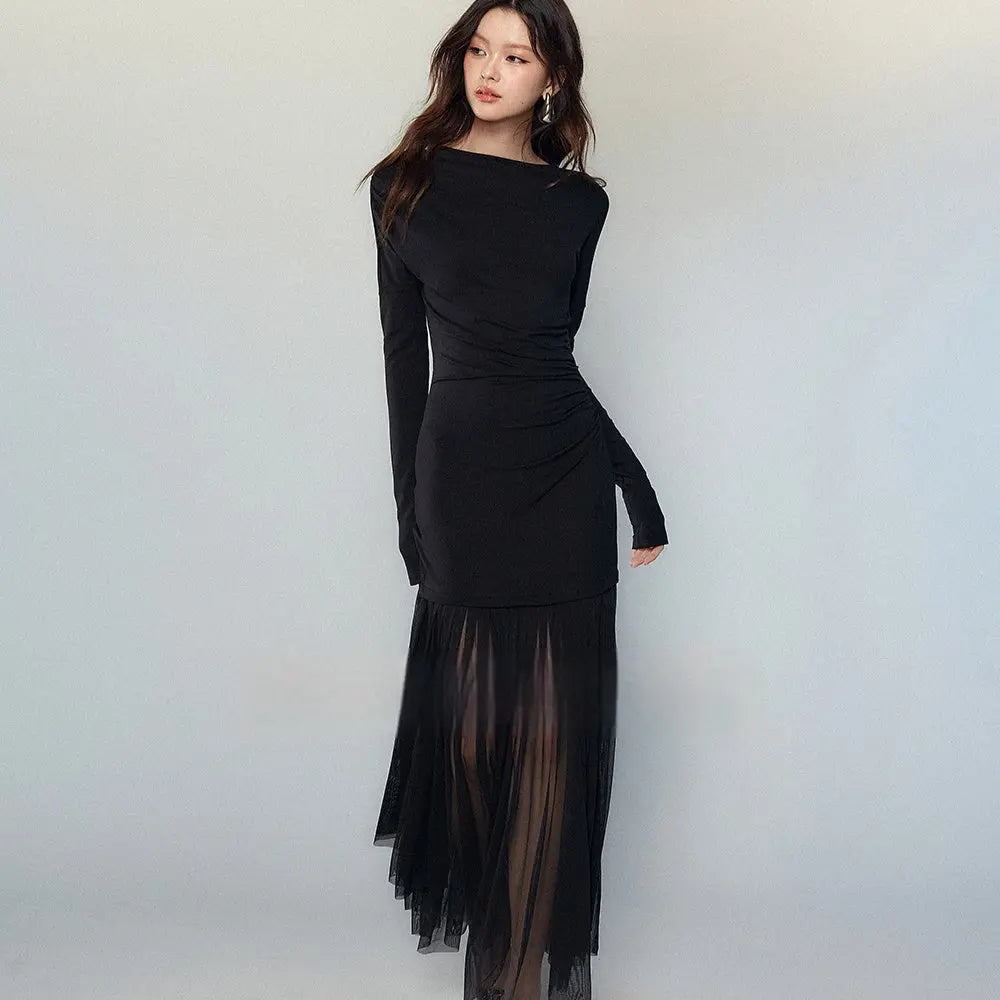 Black Panel Mesh Dress Women - EX-STOCK Canada