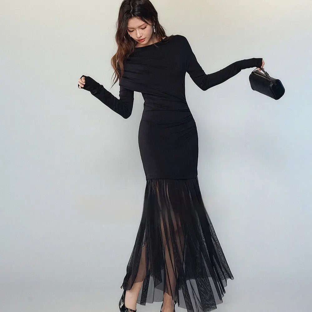 Black Panel Mesh Dress Women - EX-STOCK Canada