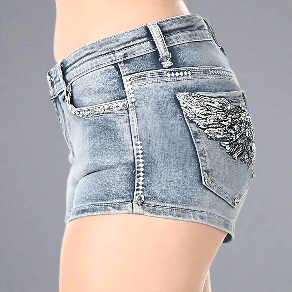 Bus Stop Women's Rhinestone Angel Wing Denim Shorts EX-STOCK Canada