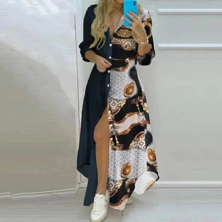 Button Fashion Print Long Sleeve Shirt Charming Dress Women - EX-STOCK Canada