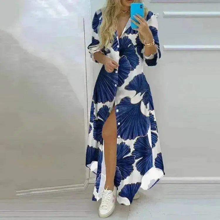 Button Fashion Print Long Sleeve Shirt Charming Dress Women - EX-STOCK Canada