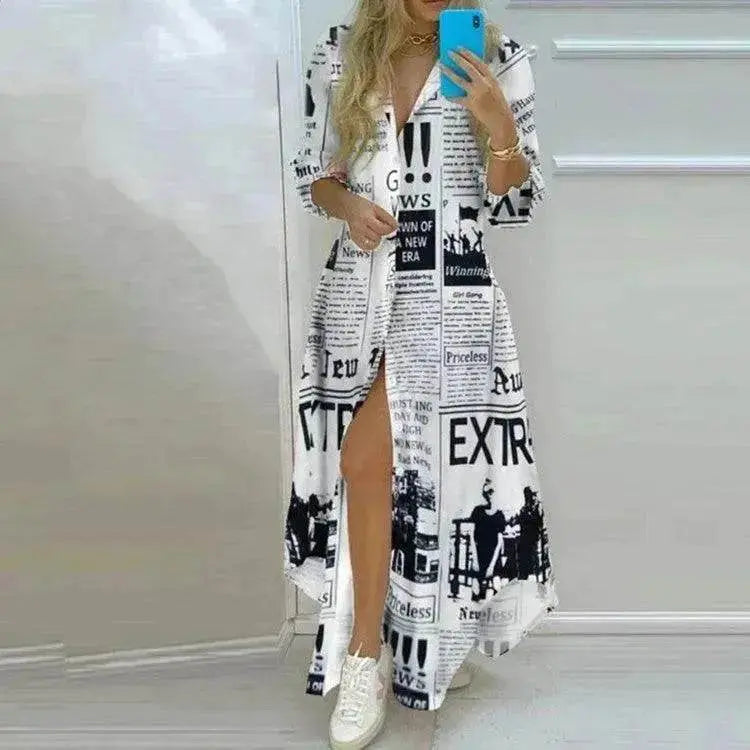 Button Fashion Print Long Sleeve Shirt Charming Dress Women - EX-STOCK Canada