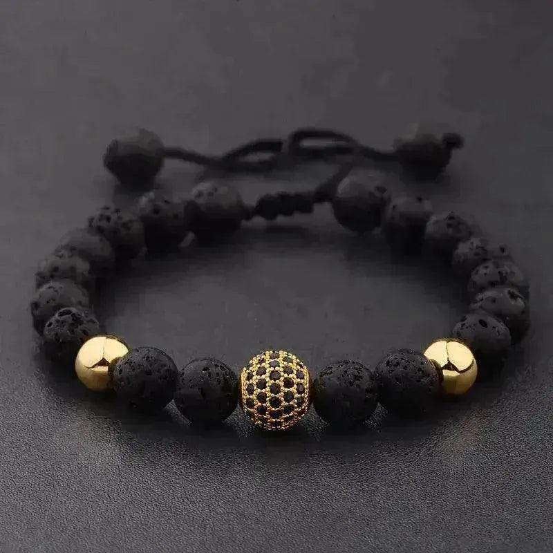 Bracelet homme en perles tissées CZ Zircon Pavé Lava - EX-STOCK Canada