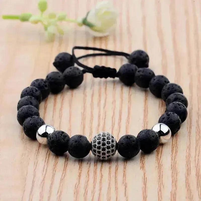Bracelet homme en perles tissées CZ Zircon Pavé Lava - EX-STOCK Canada