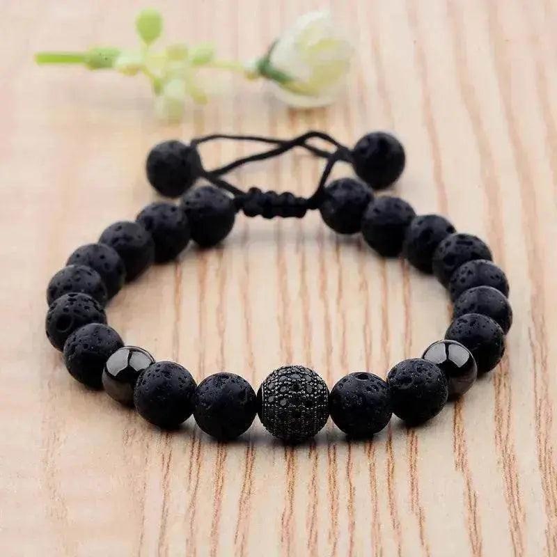 Bracelet homme en perles tissées CZ Zircon Pavé Lava - EX-STOCK Canada