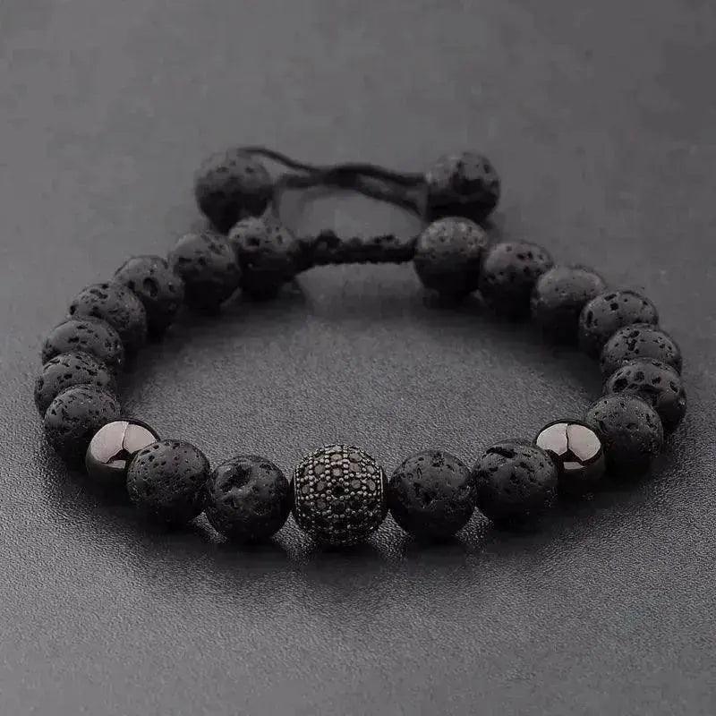 Bracelet homme en perles tissées CZ Zircon Pavé Lava - EX-STOCK Canada