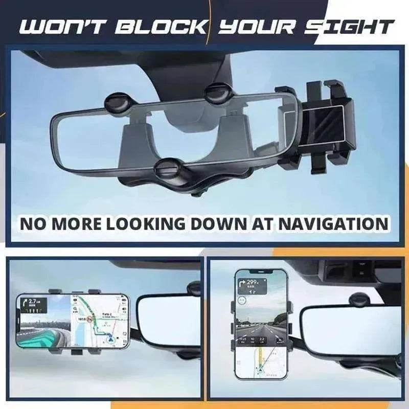 Car Rearview Mirror Phone Holder: Rotatable, Retractable, 360°, All Phones & Cars - EX-STOCK Canada