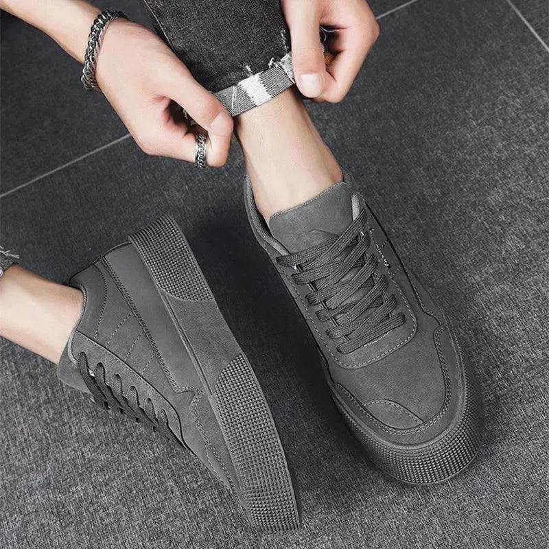 Casual Board Flat Shoes Men Breathable Thick-soled Lace-up Sneakers For Walking Running - EX-STOCK Canada