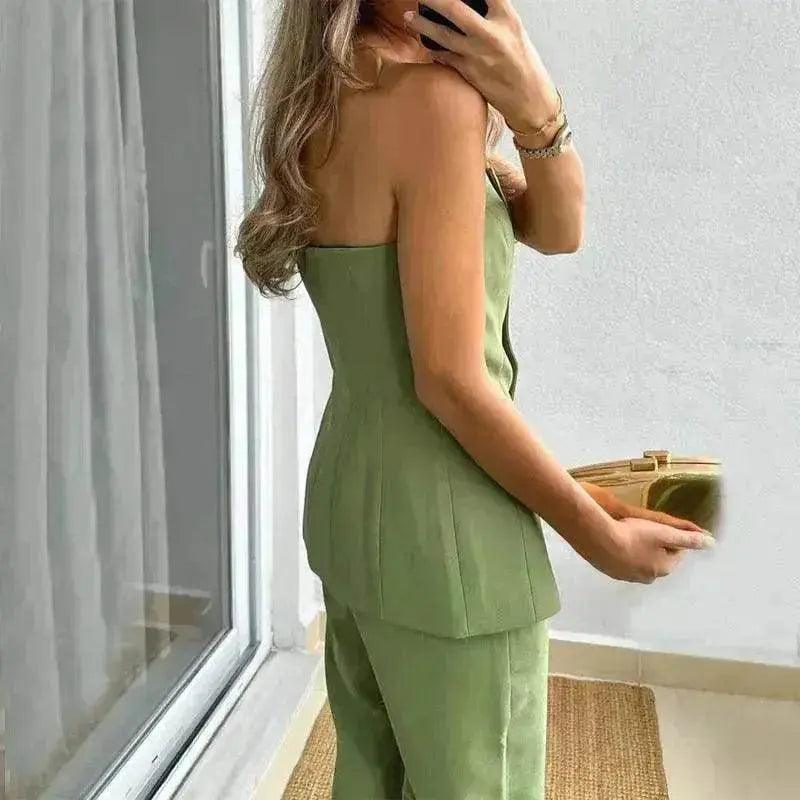 Casual Fashion Tailored Suit Button Graceful Tube Top Suit Pants - EX-STOCK Canada