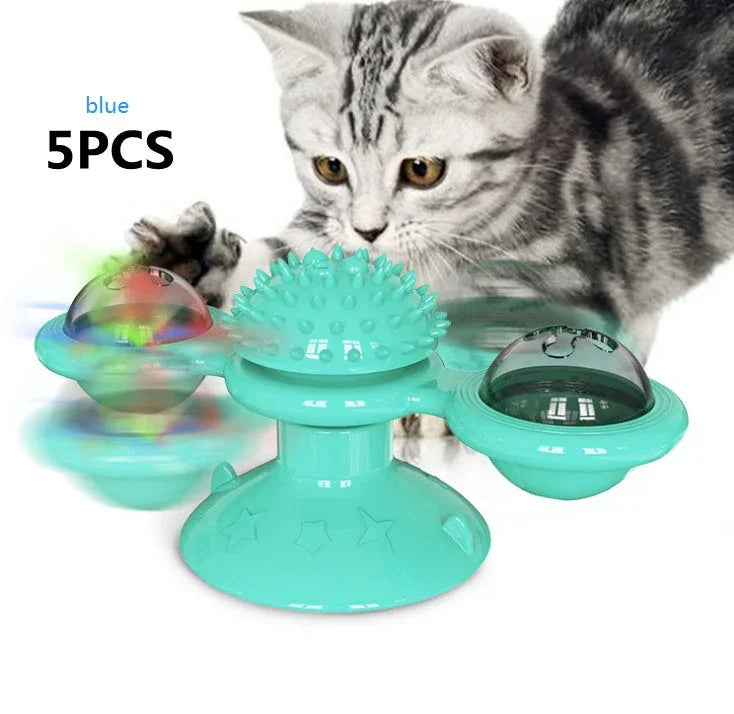 Cat Rotating Windmill Multi-Function Toys Itch Scratching Device Teeth Shining Toy EX-STOCK Canada