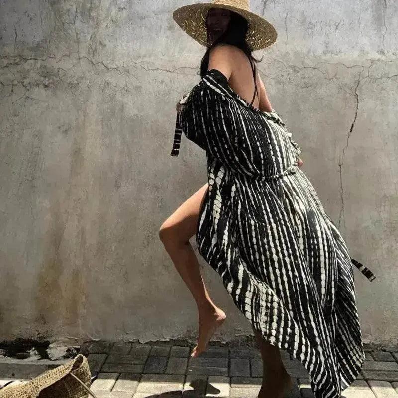 Charming Bikini Cover-ups Boho Printed Fringed Long Kimono Carfigan Tunic Women Plus Size Beach Wear Swim Suit - EX-STOCK Canada