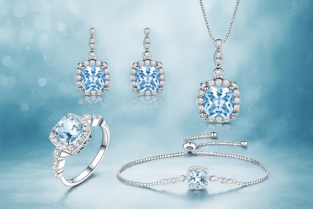 Blue Topaz Birthstone Set – 925 Sterling Silver Jewelry - 4 Piece Set EX-STOCK Canada