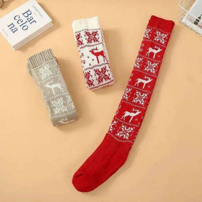 Christmas Knitted Cotton Woolen Thigh-High Deer Socks - EX-STOCK Canada