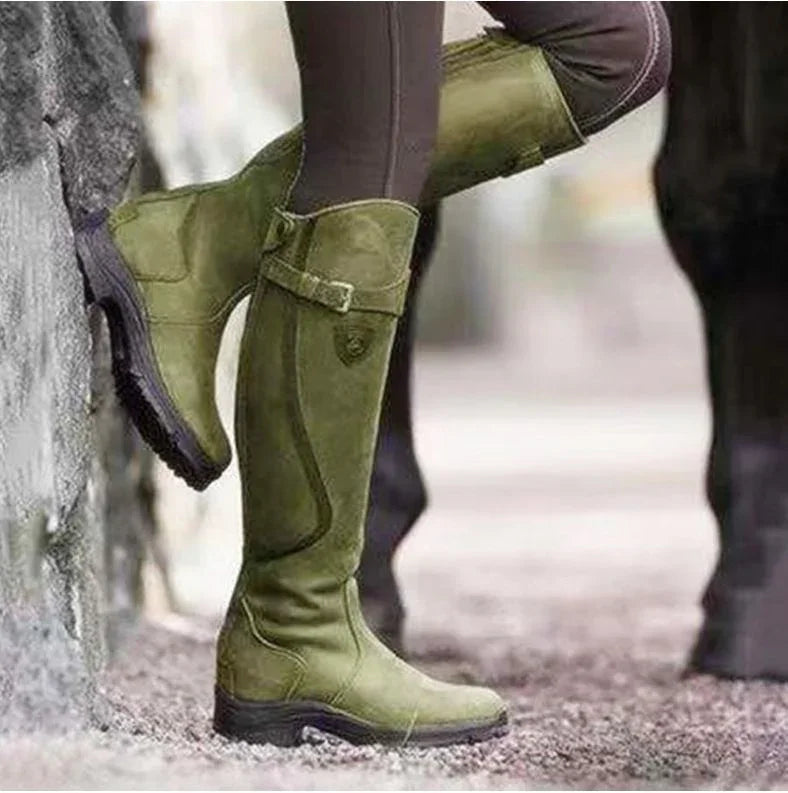 Stivali da Equitazione Western Classici Moda Invernale con Fibbia al Ginocchio Tacchi Alti a Blocco Punta Tonda per DonnaEX-STOCK Canada