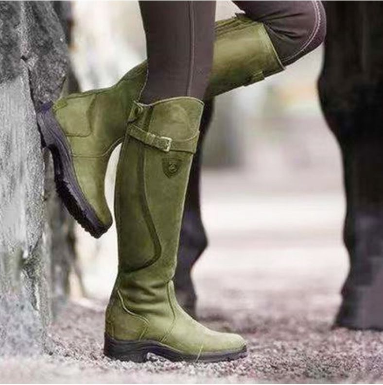 Classic Fashion Riding Western Boots Winter Knee Buckle Boots High Block Heel Round Toe Shoes For Women EX-STOCK Canada