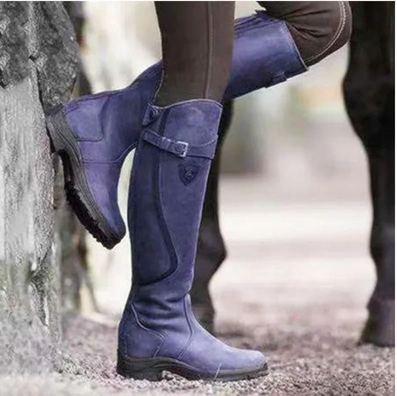 Stivali da Equitazione Western Classici Moda Invernale con Fibbia al Ginocchio Tacchi Alti a Blocco Punta Tonda per DonnaEX-STOCK Canada