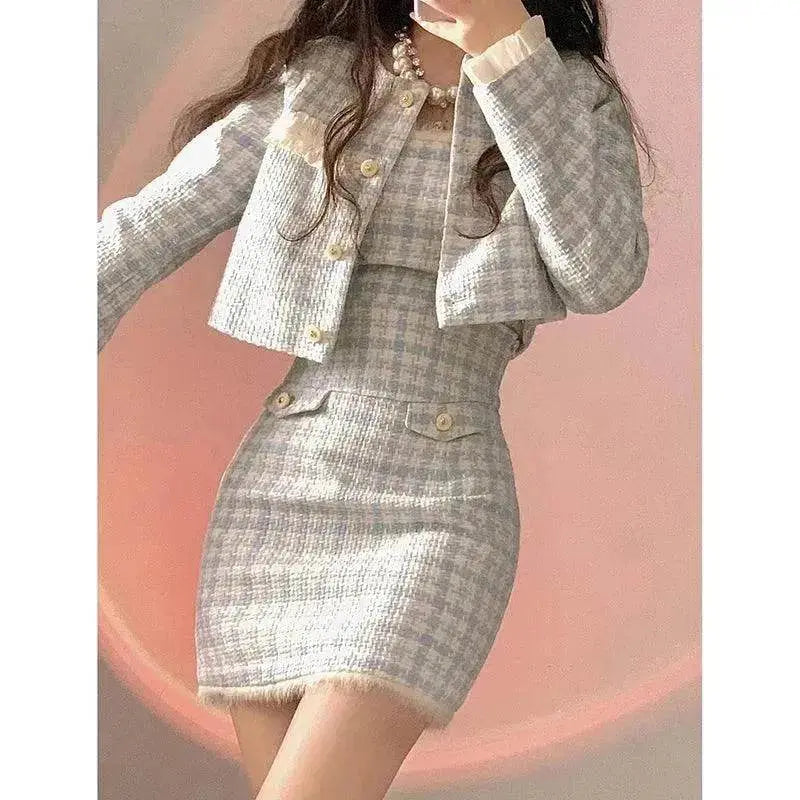Classic Style Two piece, sleeve jacket Blue White Adult Lady Like Woman Dress Suit Elegant Outfit - EX-STOCK Canada