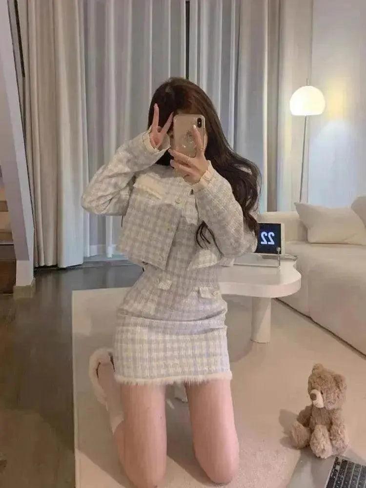 Classic Style Two piece, sleeve jacket Blue White Adult Lady Like Woman Dress Suit Elegant Outfit - EX-STOCK Canada