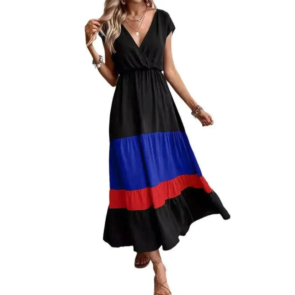 Robe plissée à blocs de couleur col en V col polo décontracté - EX-STOCK Canada