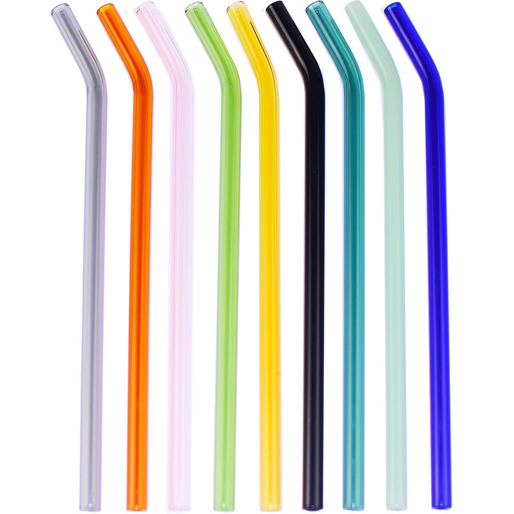 Colored High Borosilicate Environmentally Friendly Heat-resistant Curved Glass Straws EX-STOCK Canada