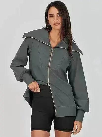 Pull à col large confortable avec double fermeture éclair - EX-STOCK Canada