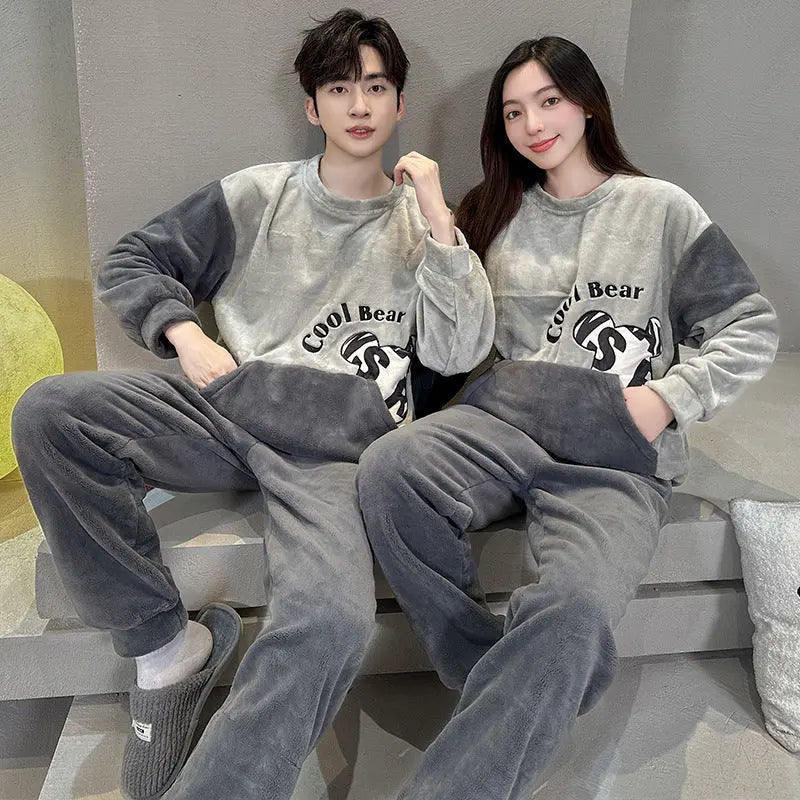 Coral Fleece Couple Plus Size Pajamas For Women - EX-STOCK Canada