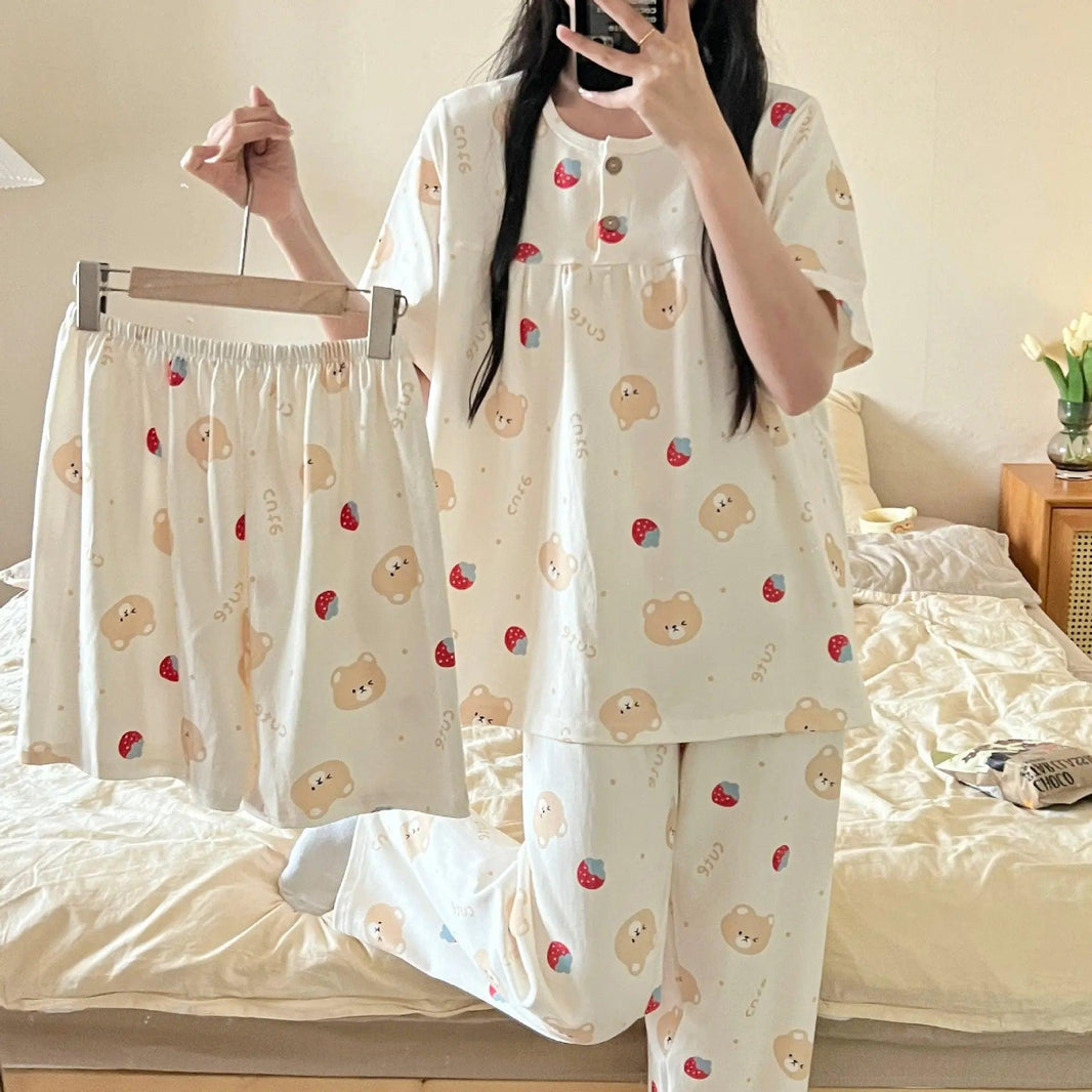 Pyjama en coton trois pièces pour femmes printemps et été - EX-STOCK Canada