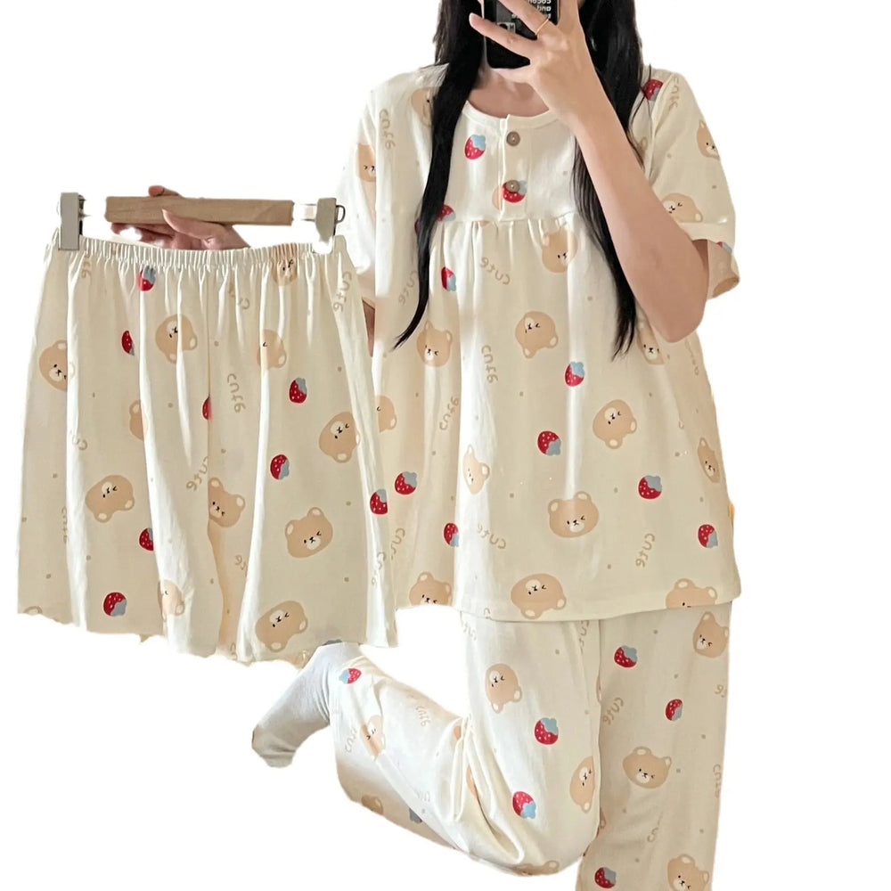 Cotton Three-piece Pajamas For Women Spring And Summer - EX-STOCK Canada