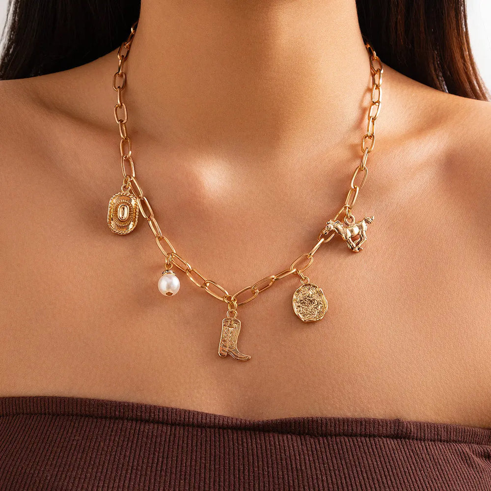 Cowboy Boot Alloy Pendant Necklace Irregular - EX-STOCK Canada