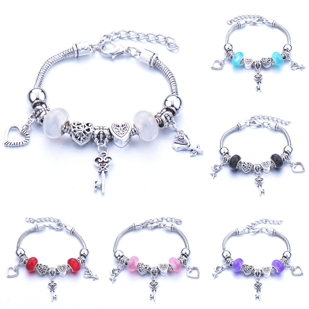 Crown, peach heart, owl, elephant pendant, multi-element large beads, retro female bracelet EX-STOCK Canada