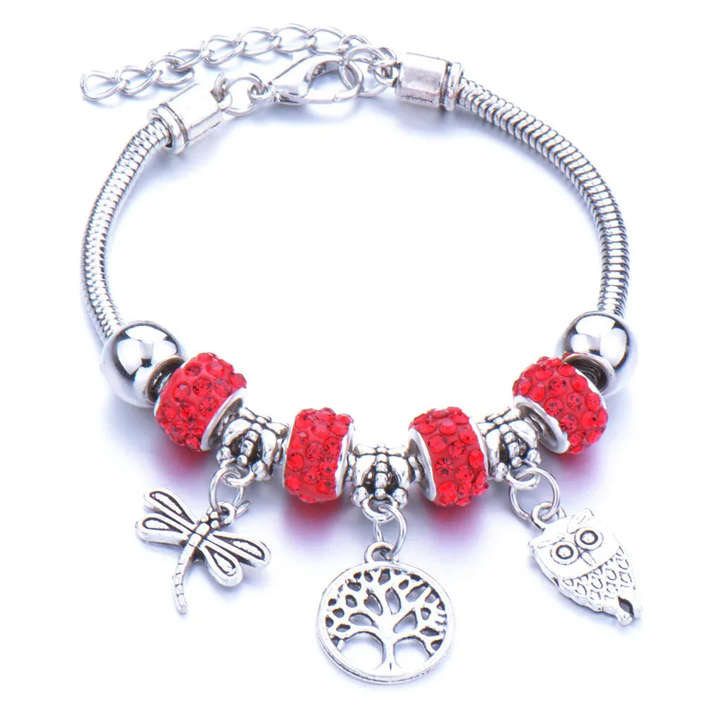 Crown, peach heart, owl, elephant pendant, multi-element large beads, retro female bracelet EX-STOCK Canada