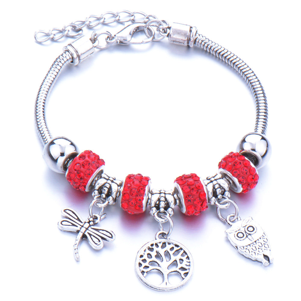 Crown, peach heart, owl, elephant pendant, multi-element large beads, retro female bracelet EX-STOCK Canada