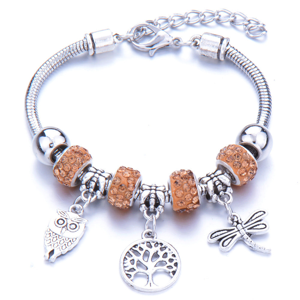 Crown, peach heart, owl, elephant pendant, multi-element large beads, retro female bracelet EX-STOCK Canada