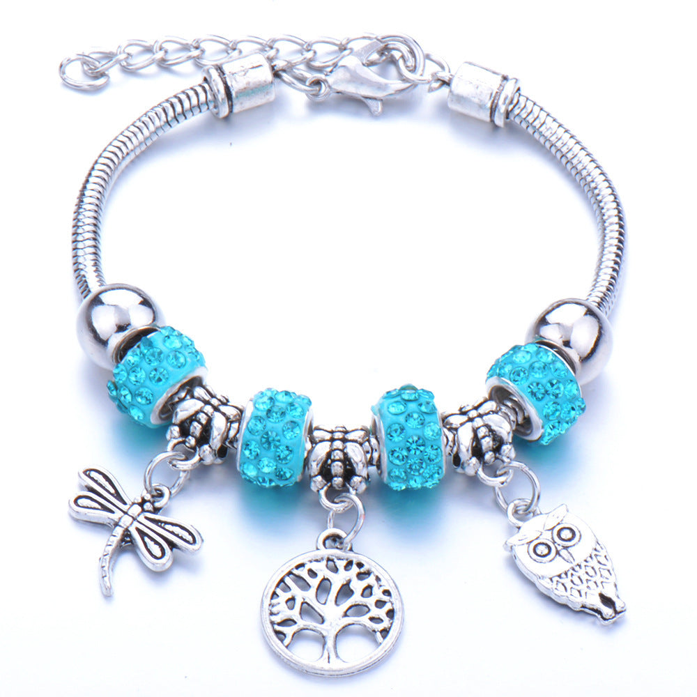 Crown, peach heart, owl, elephant pendant, multi-element large beads, retro female bracelet EX-STOCK Canada