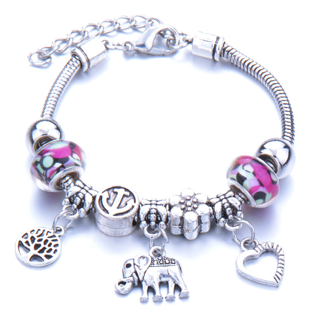 Crown, peach heart, owl, elephant pendant, multi-element large beads, retro female bracelet EX-STOCK Canada