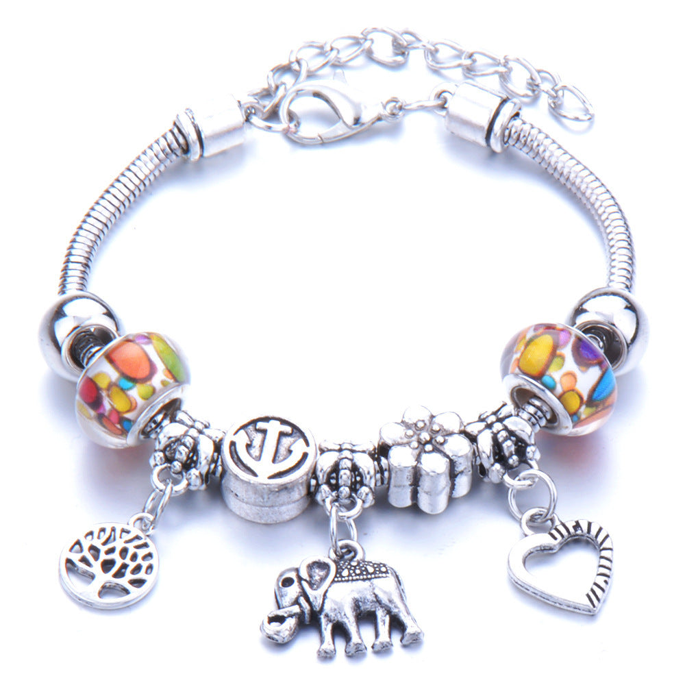 Crown, peach heart, owl, elephant pendant, multi-element large beads, retro female bracelet EX-STOCK Canada